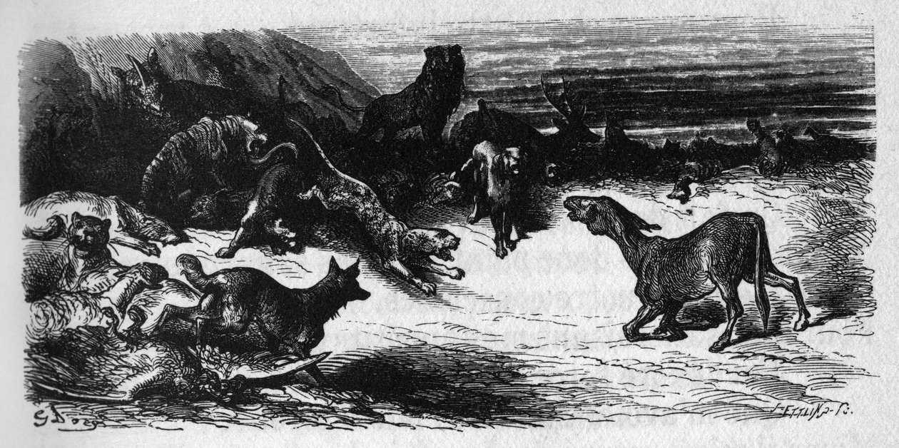 Ruttoon sairaat eläimet. Jean de La Fontainen (1621-95) sadut. Kuvitus Gustave Dore. tekijältä Gustave Dore