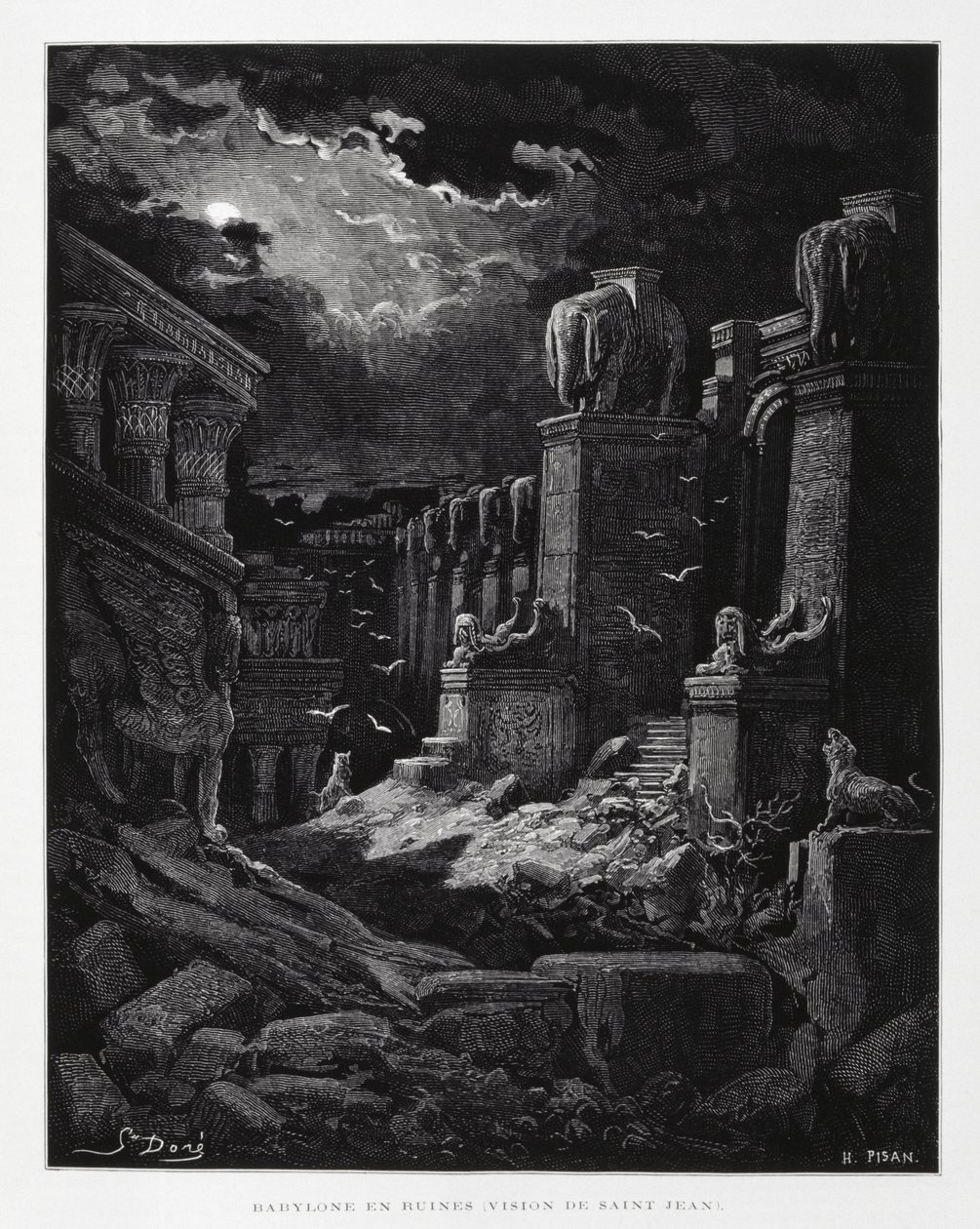 Babylon raunioina (Johannes Kastajan näky), kuvitus Doren Raamatusta. tekijältä Gustave Dore