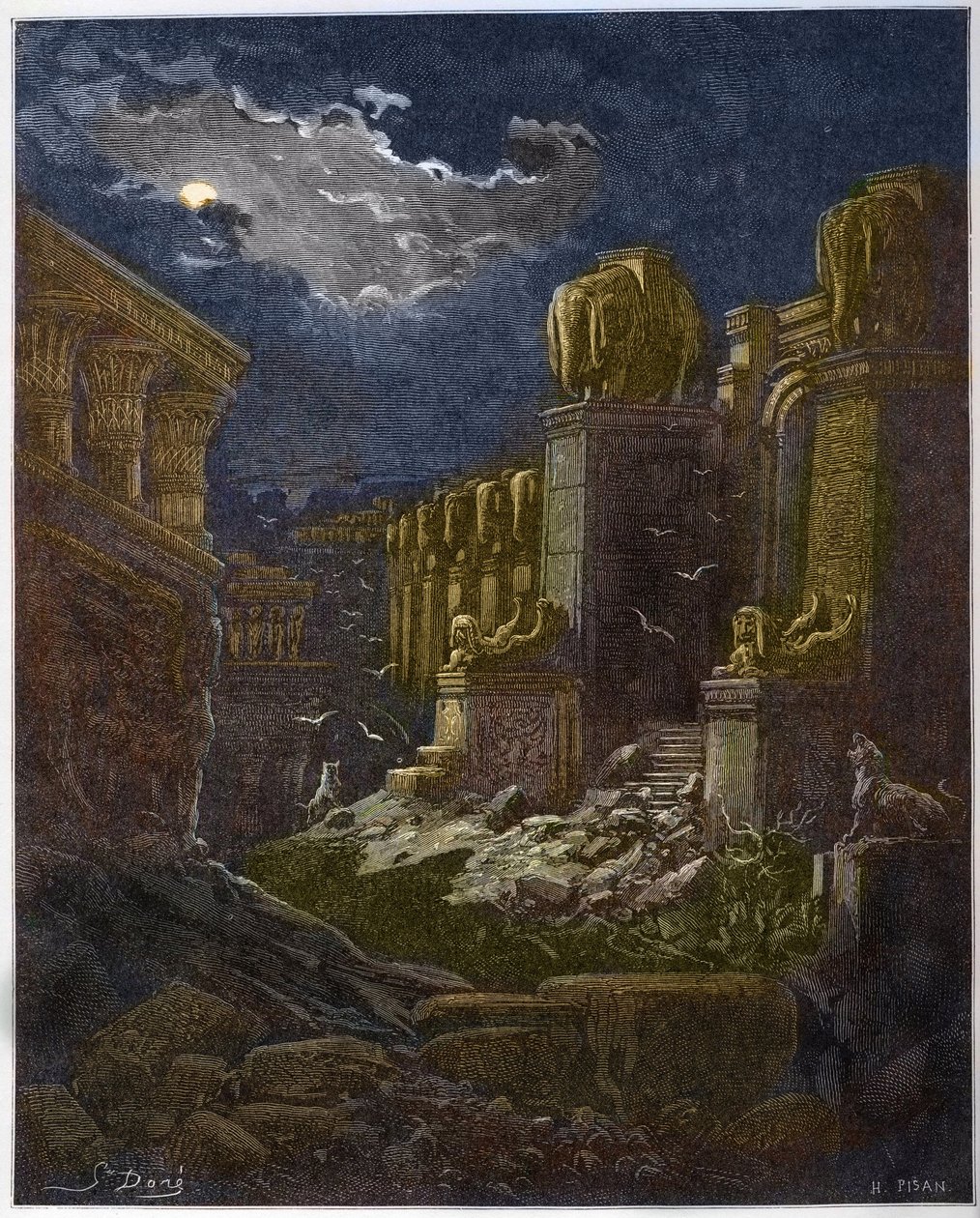 Babylonin raunio - Babylonin kukistuminen - Babylon raunioina (Pyhän Johanneksen näky) - Kaiverrus Gustave Doren (1832-1883) "The Bible illustree" -kirjaan - Kaiverrus "" Dore Biblesta"" tekijältä Gustave Dore