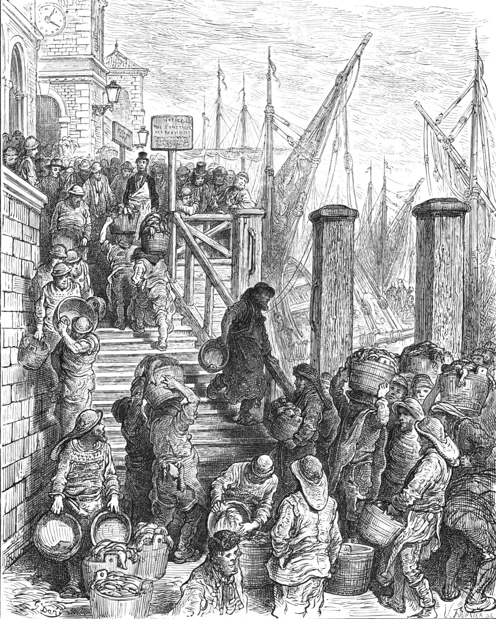 "Billingsgate - Kalan maihinnousu", 1872. tekijältä Gustave Dore
