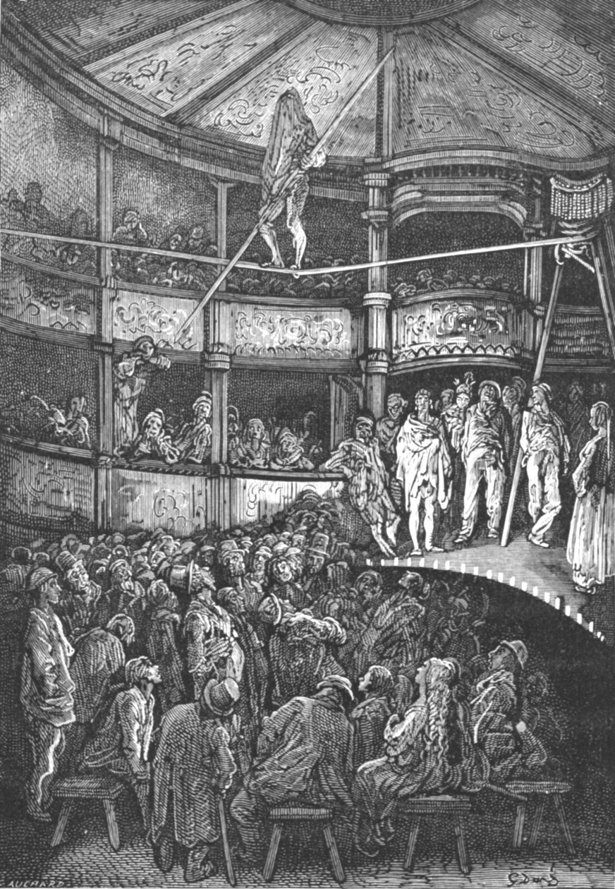 "Blondin at Shoreditch", 1872. tekijältä Gustave Dore