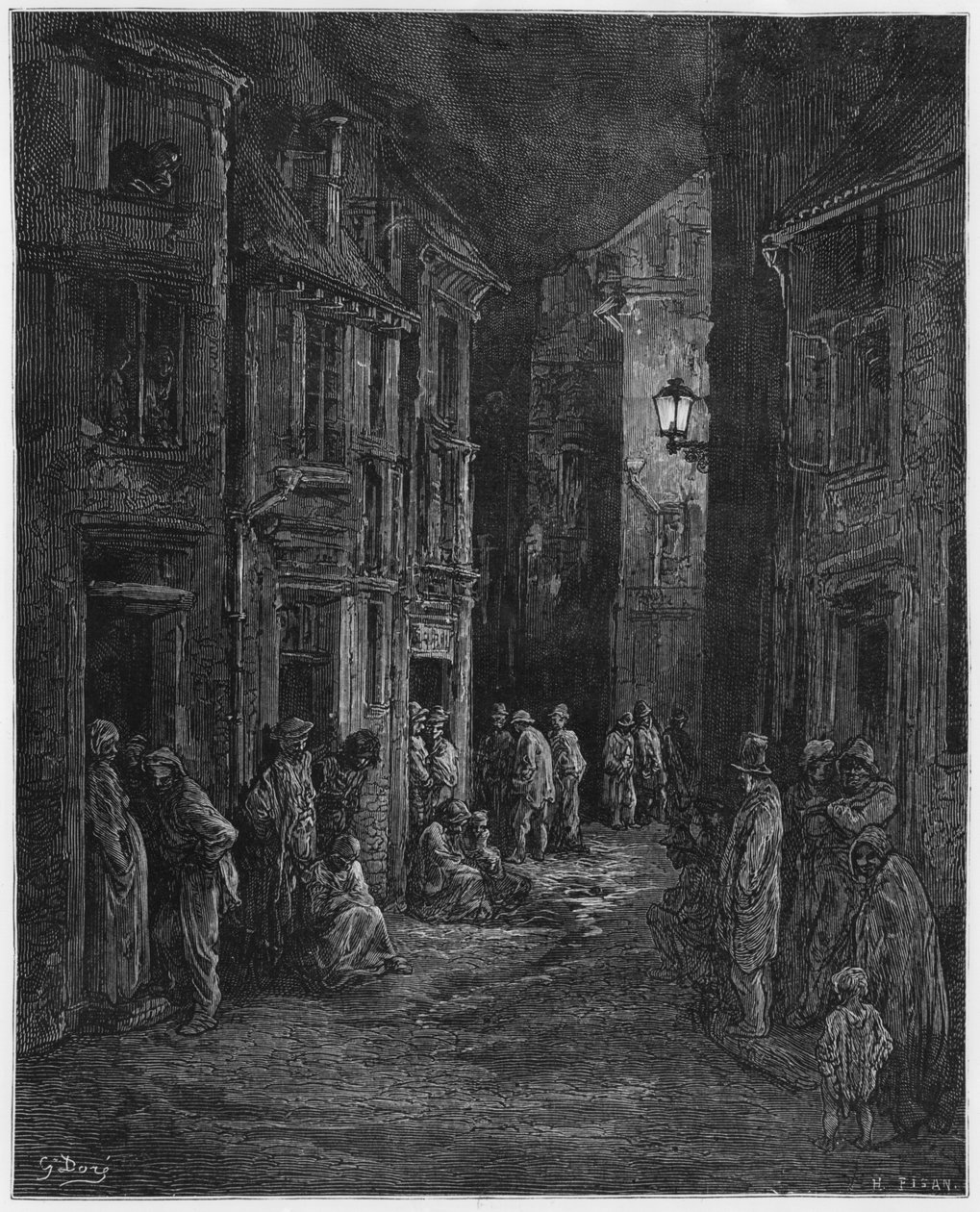 Bluegase-kenttä, kuvitus Louis Enaultin (1824-1900) teoksesta "Londres" 1876, kaiverrus Heliodore Joseph Pisan (1822-90) Paris, Hachette tekijältä Gustave Dore