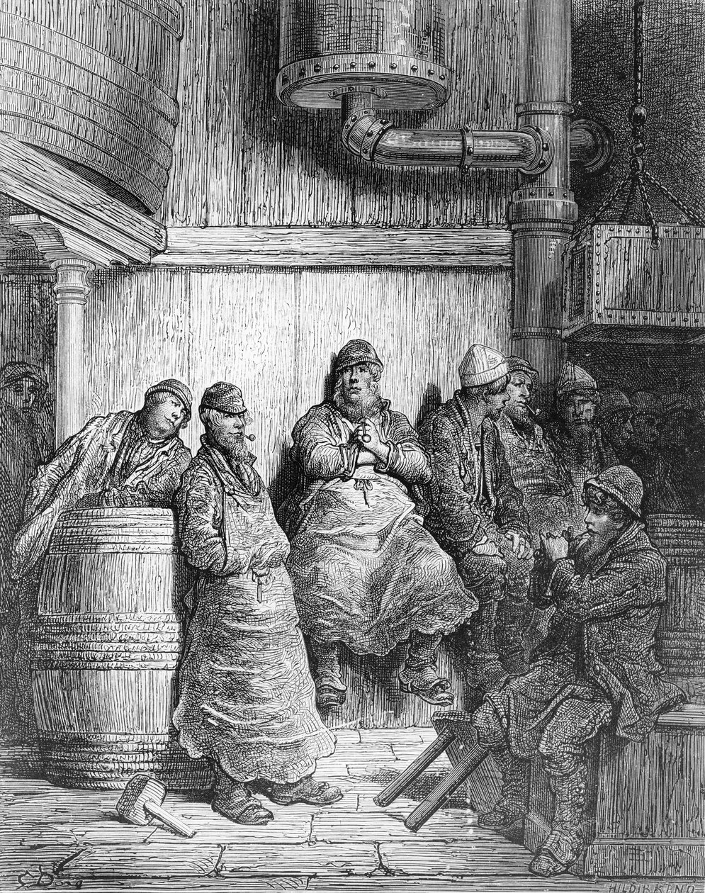 Brewers at Rest, "London, a Pilgrimage", kirjoittanut William Blanchard Jerrold (1826-94) ja kaivertanut Hildibrand, pubi. 1872 tekijältä Gustave Dore