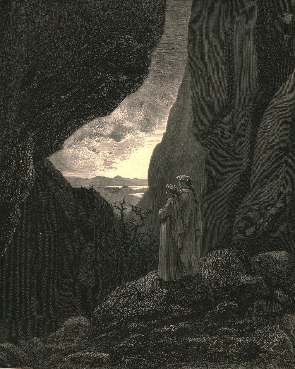 Sillä piilotetulla tavalla oppaani ja minä astuimme sisään palataksemme reiluun maailmaan, c1890. tekijältä Gustave Dore