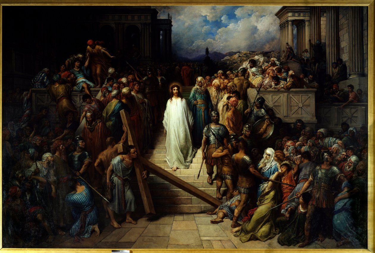 Kristus jättää papin. Kansan tuomitsemana Jeesus Kristus alkoi aloittaa ristin tietä. Gustave Doren (1832-1883) maalaus tekijältä Gustave Dore