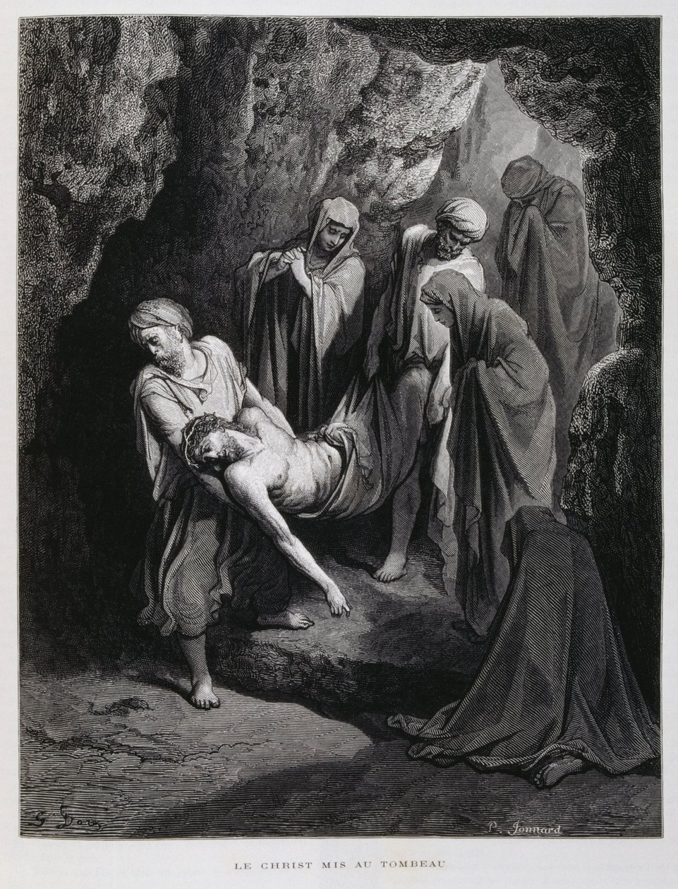 Kristus viedään haudalle, kuvitus Doren Raamatusta. tekijältä Gustave Dore