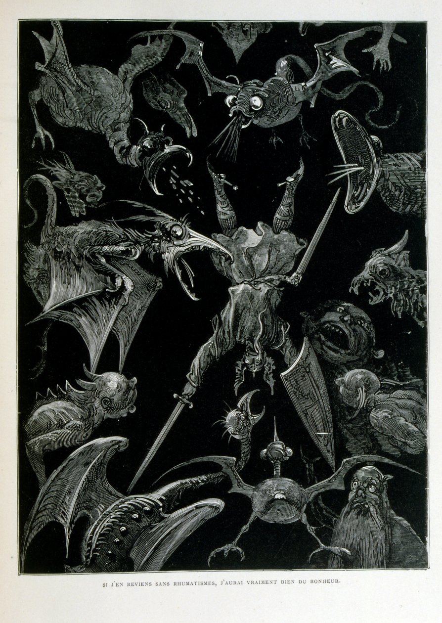Croque-Mitaine; 1863 kuvitus, Gustave Dore (1832 1883); Ranskalainen taiteilija, taidegraafikko, kuvittaja. Croque-Mitaine (Bogeyman) on ilkeä hahmo, joka esitettiin lapsille pelotellakseen heitä ja tehdäkseen niistä viisaampia. tekijältä Gustave Dore