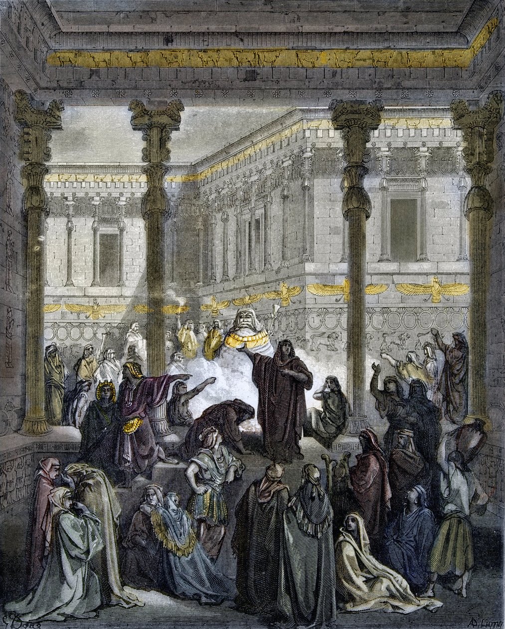 Daniel hämmentää Baalin papit - Daniel hämmentää Belin papit - - kaiverrus Gustave Doren (1832-1883) "" The Bible illustree -kirjaan" - Kaiverrus "" Dore Biblesta"" tekijältä Gustave Dore