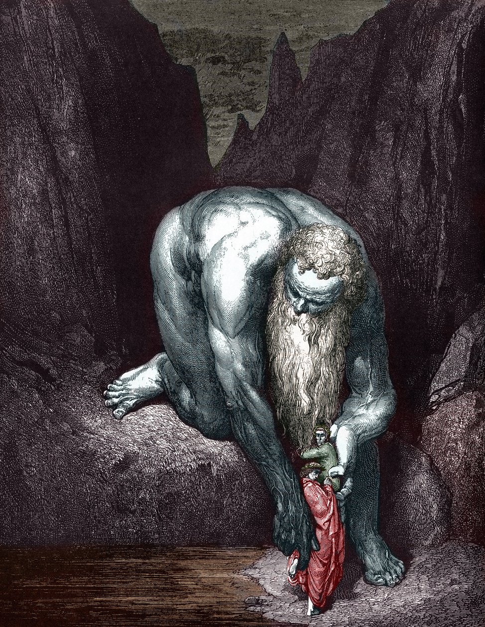 Dante ja Virgil tapaavat Giant Antheen, kuvittaja Gustave Dore tekijältä Gustave Dore
