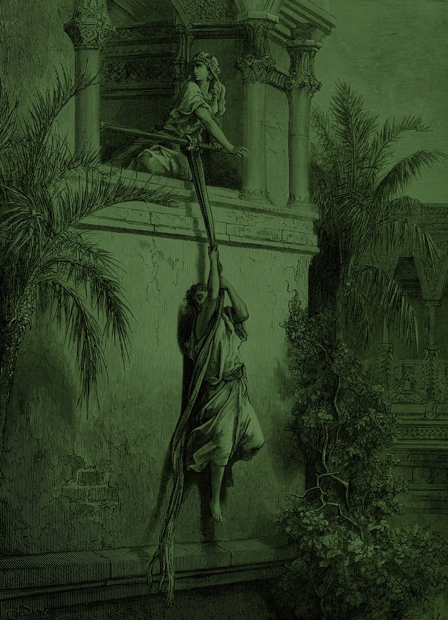 Davidin pako ikkunan läpi, Doré. - Raamattu tekijältä Gustave Dore
