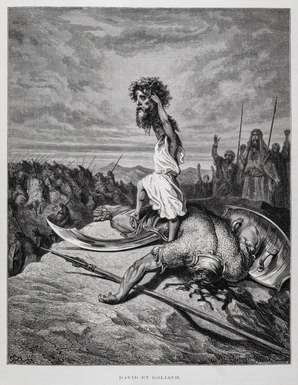 Daavid surmaa Goljatin, kuva Doren Raamatusta tekijältä Gustave Dore