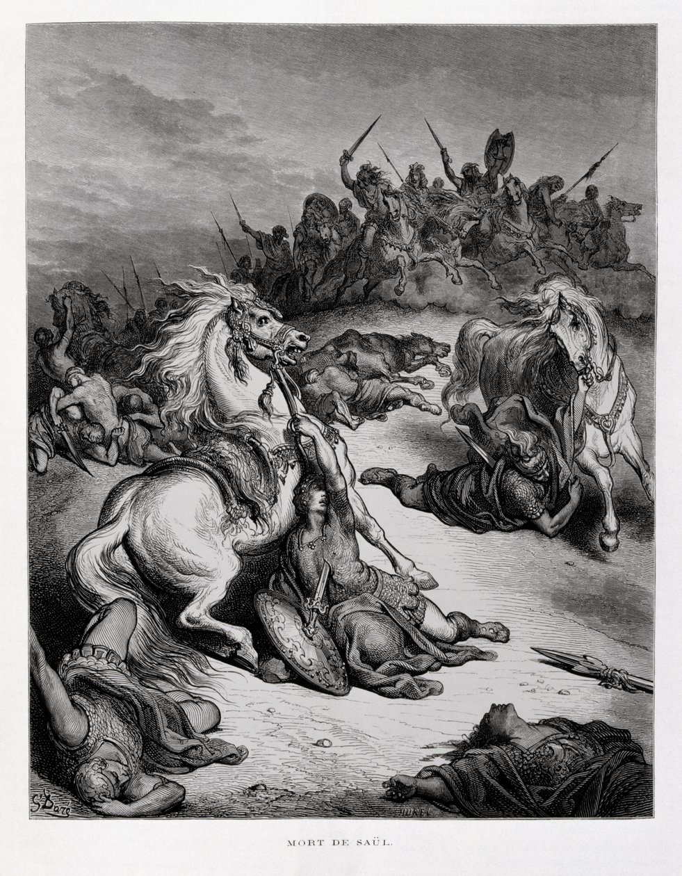 Israelin kuningas Saulin kuolema, kuvitus Doren Raamatusta. tekijältä Gustave Dore