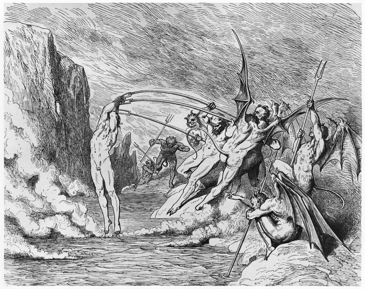 Devils, kuvitus Dante Alighierin (1265-1321) Pariisin jumalallisesta komediasta (Inferno), julkaistu 1885 tekijältä Gustave Dore