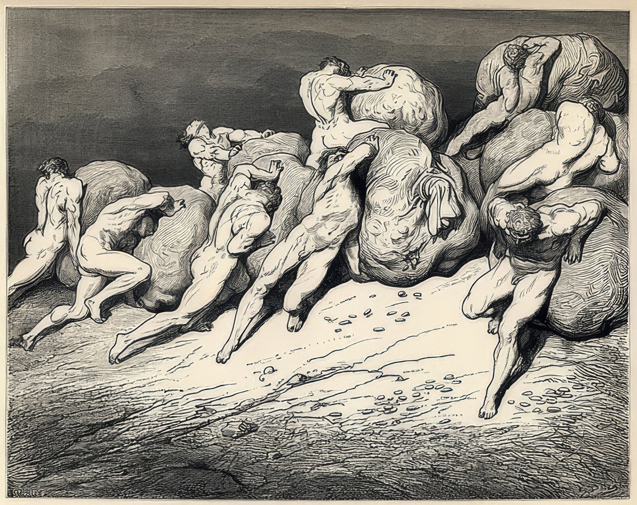 Tuhlaajien ja kurjien sielut. Kuvitus Dante Alighierin Jumalalliseen komediaan. Noin 1857 tekijältä Gustave Dore