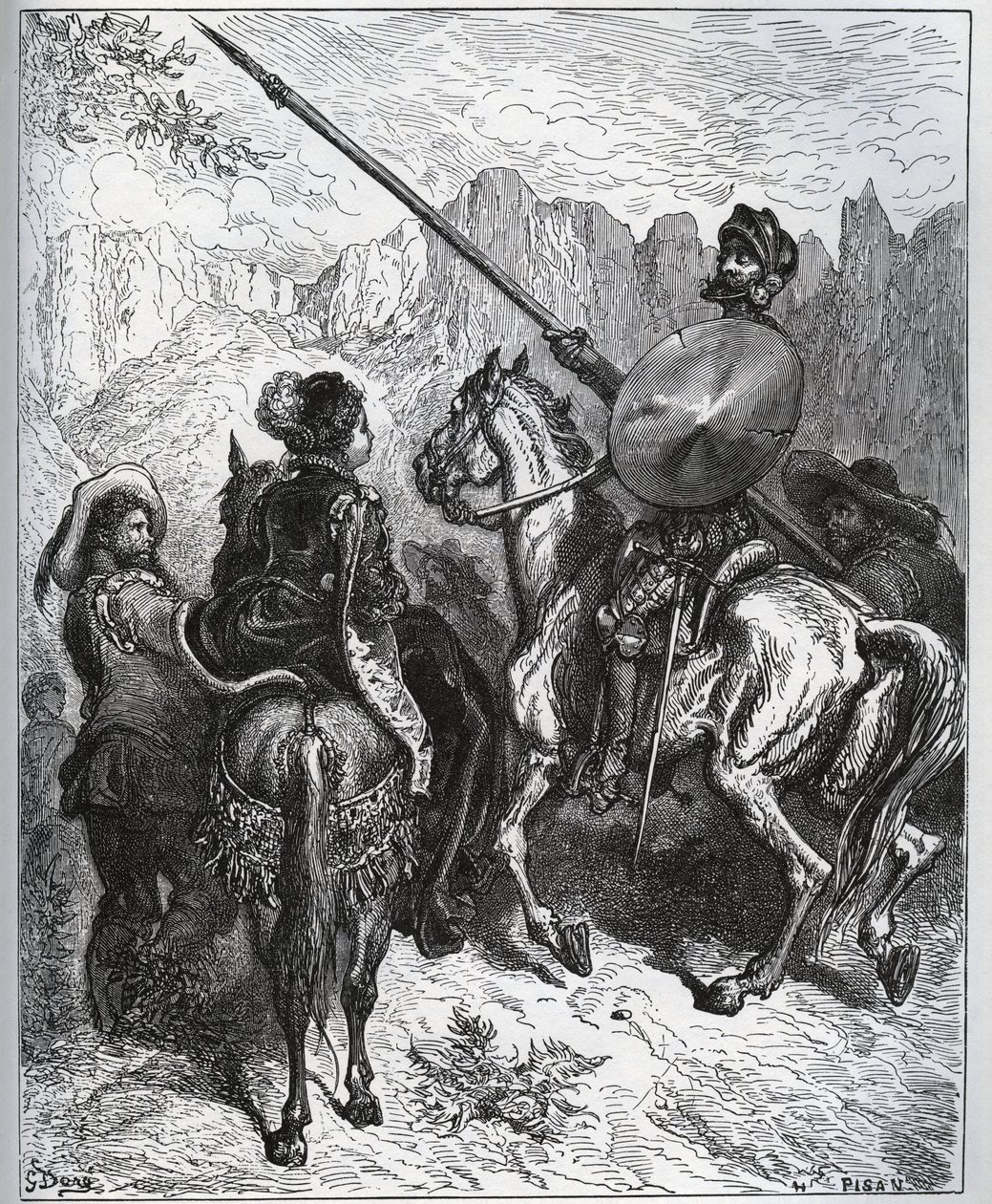 Don Quijote hyväksyy Dorothe-Princess of Micomiconin ehdottaman tehtävän - Miguel Cervantesin "Don Quijote de la Manchasta" tekijältä Gustave Dore