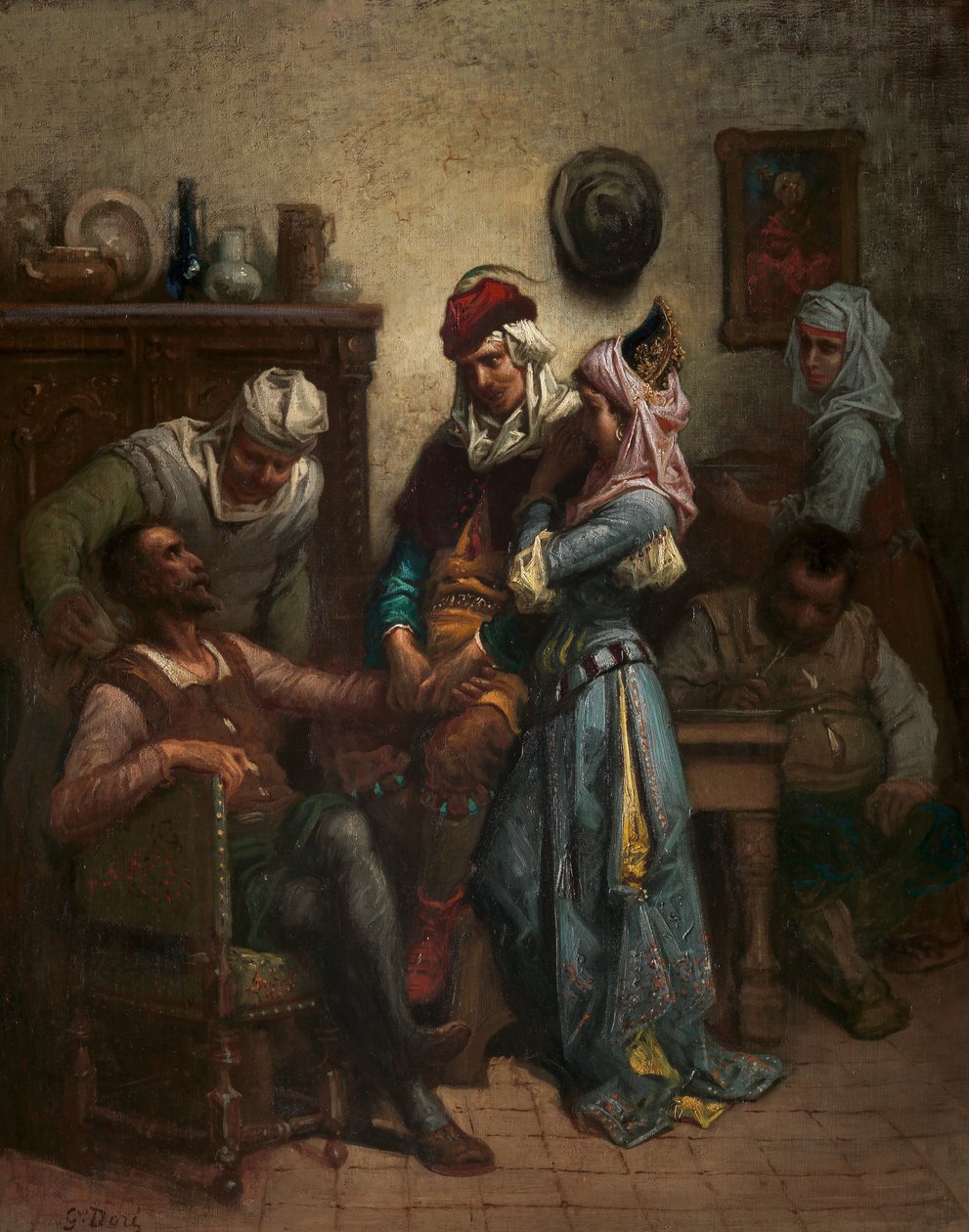 Don Quijote ja Sancho Panza viihdyttävät Basil ja Quiteria, tekijältä Gustave Dore