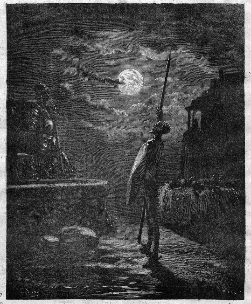 Don Quijote, Miguel de Cervantes (1547-1616), kuvittanut Gustave Dore (1832-1883) - Kaiverrus "" The Illustrous Journal" -kirjaan" tekijältä Gustave Dore