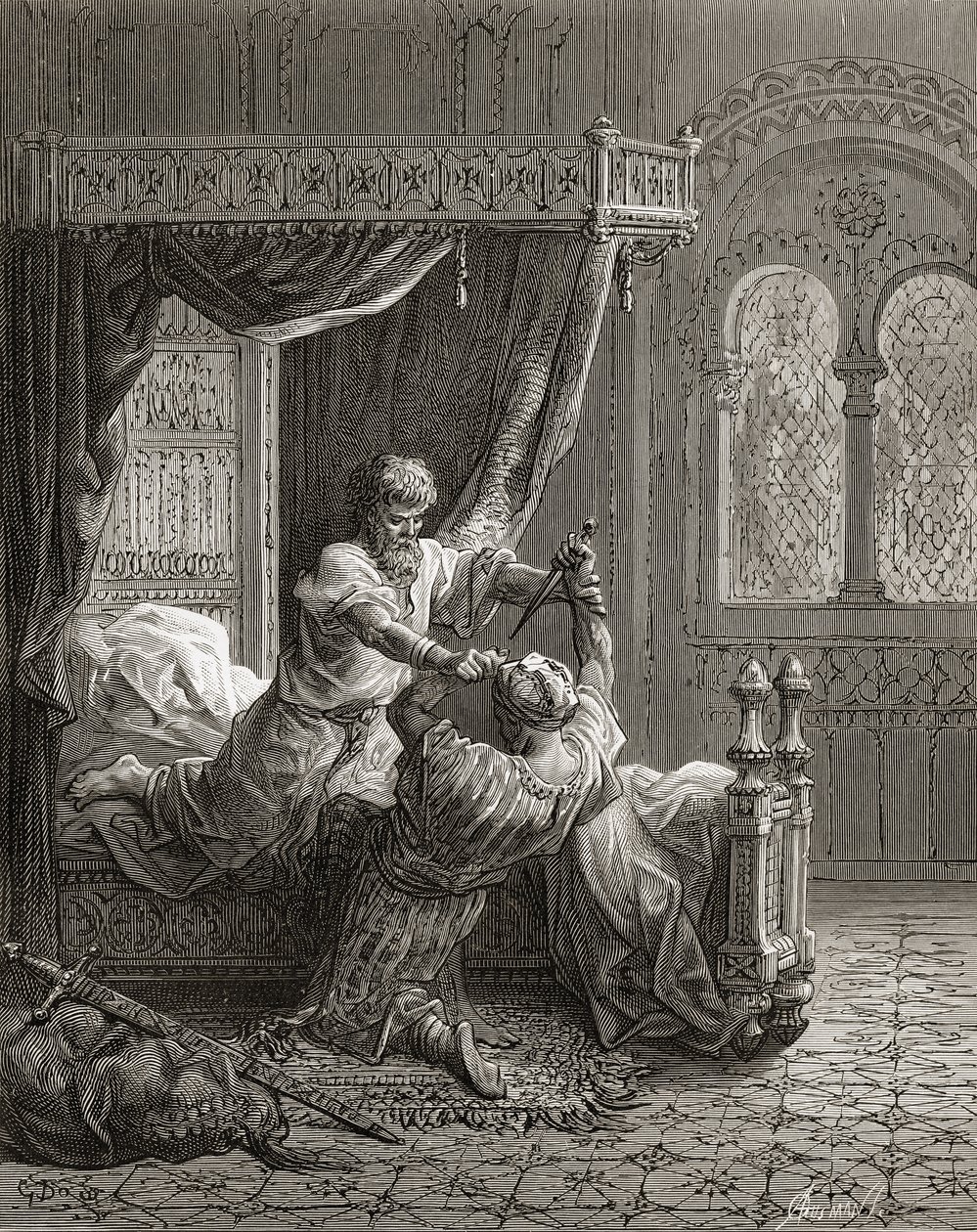 Englannin Edward I (1239-1307) tappaa salamurhaajansa kesäkuussa 1272, kuva J-F:n Bibliotheque des Croisadesista. Michaud, 1877 tekijältä Gustave Dore