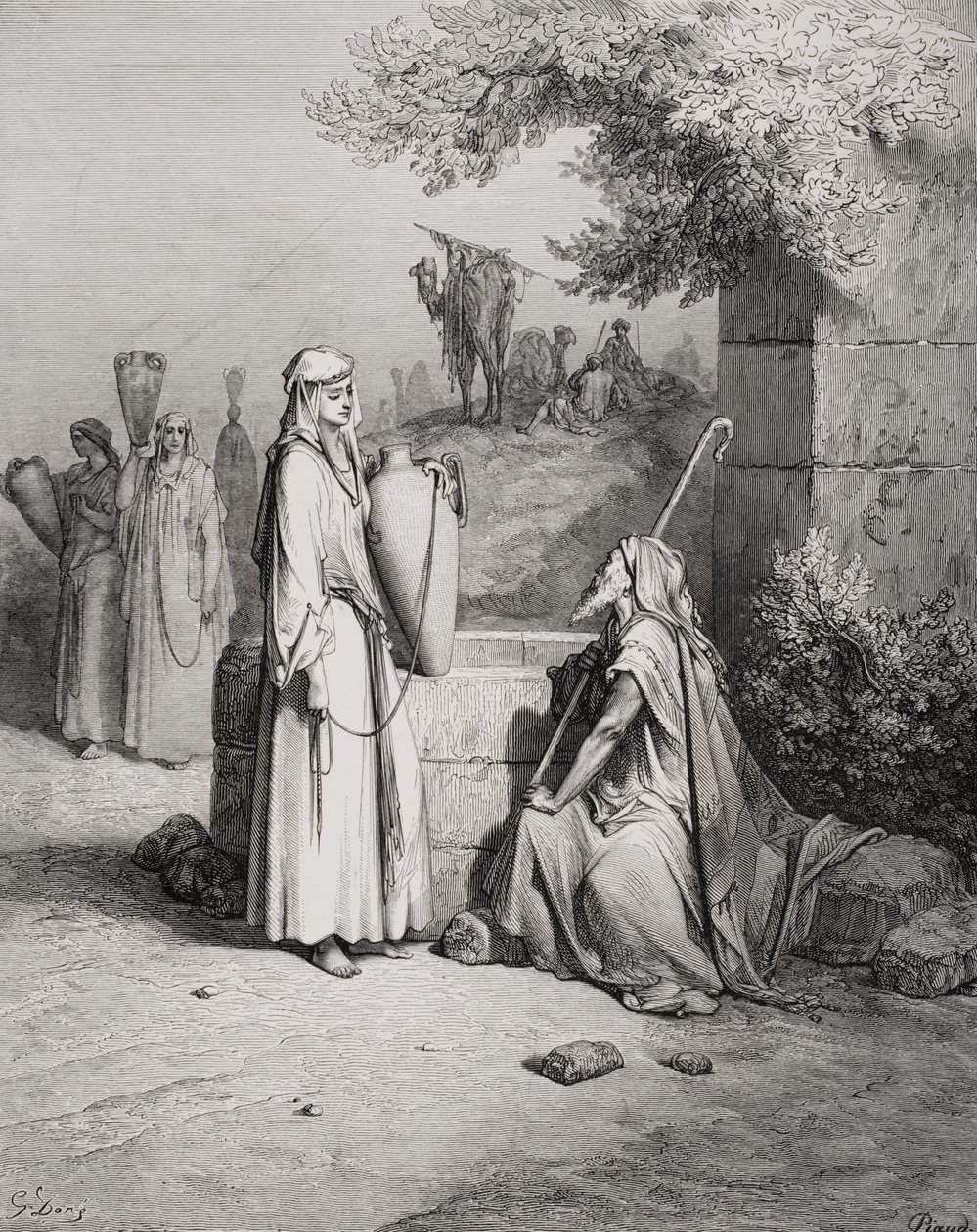 Elieser ja Rebekka, 1. Moos. 24:15-21, kuva Doren 