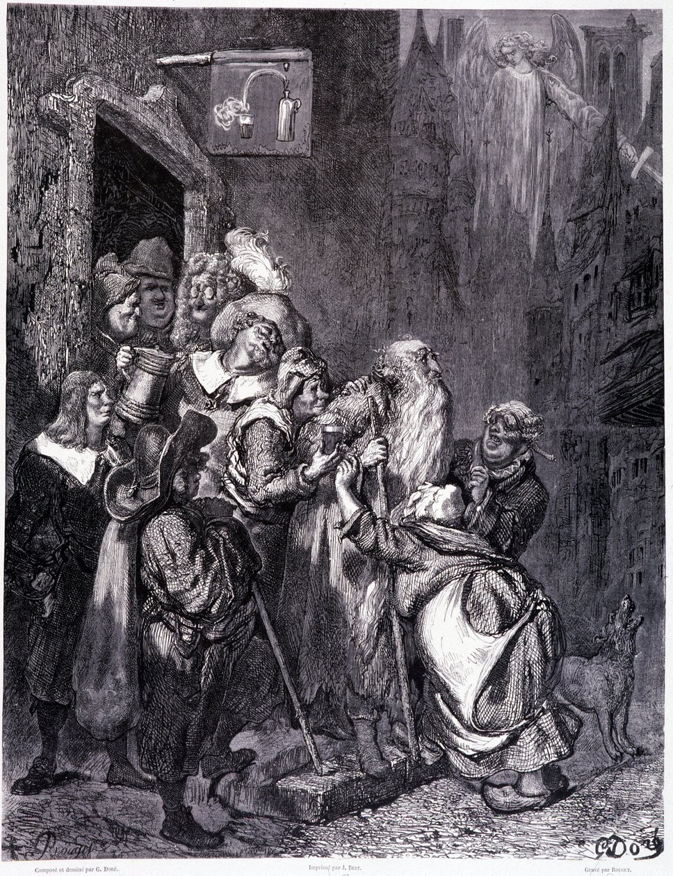 Astu tähän majataloon, levy IV – Gustave Doren (1832-1883) kuvitus, Pierre Dupontin vaeltava La legende du Jeif, painos Librairie du magasin viehättävä, Pariisi 1862 tekijältä Gustave Dore