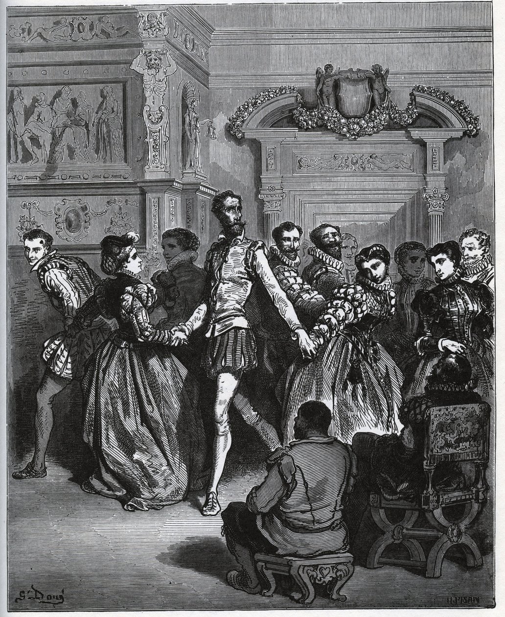Don Antonion jälkeen järjestetty ilta. Don Quijote löytää arvostamatta tanssin nautintoja - Miguel Cervantesin "Don Quijote de la Manchasta" tekijältä Gustave Dore