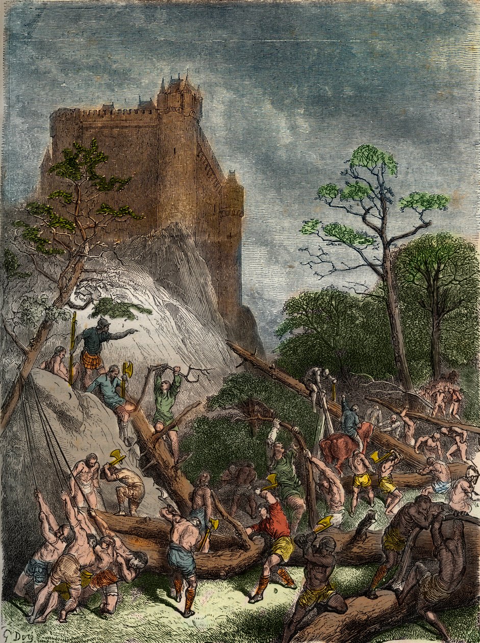Feodaliitti keskiajalla: Herralle työskentelevät orjat - Gustave Doren kaiverrus 1800-luvulta "" Kansallishistoriaan havainnollistettu Ranskan muinaisista ajoista nykypäivään"" 1876 - Yksityinen kokoelma tekijältä Gustave Dore
