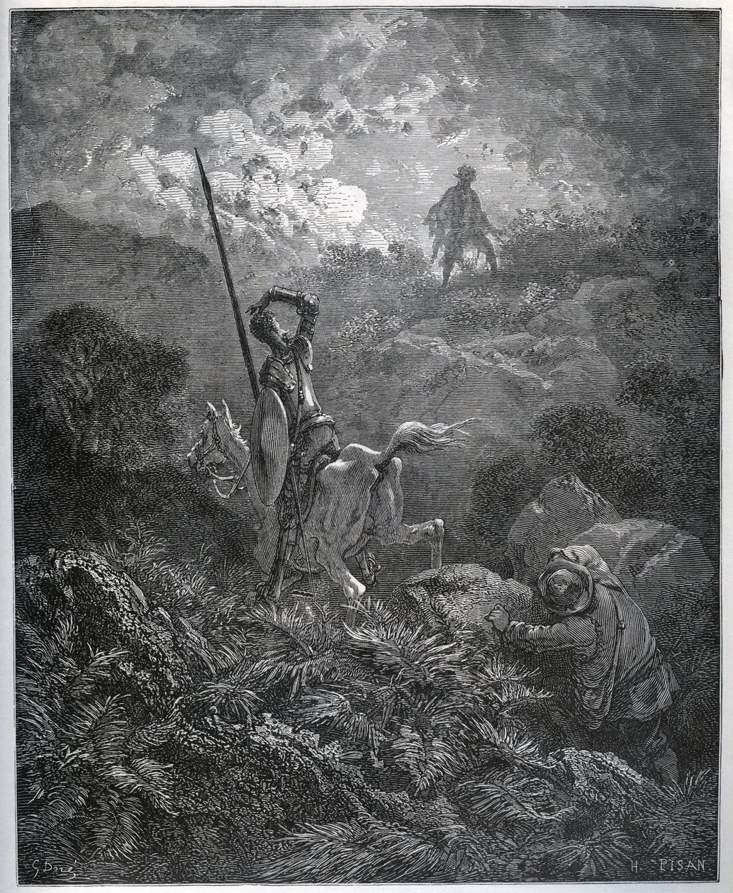 Deguenille-de-la-Malaise-Mine-kaivoksen ensimmäinen ilmestys - Miguel Cervantesin (1547-1616) "Don Quijote de la Mancha" (Don Quijote) - Gustave Doren piirtämän puupiirros tekijältä Gustave Dore