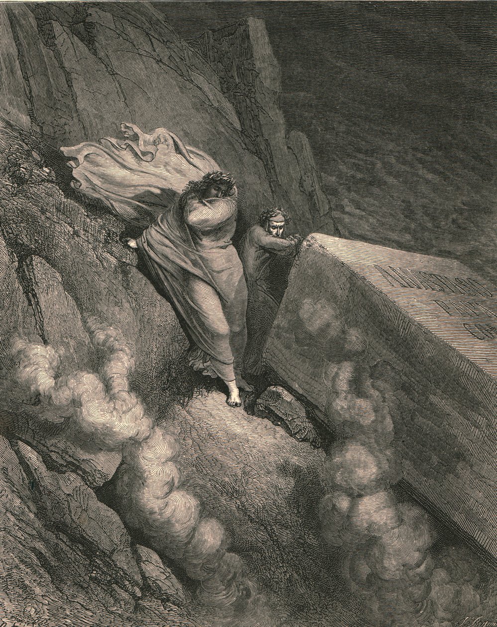 Syvästä syvyydestä, suuren muistomerkin kannen takana seisoimme eläkkeellä, vuosi 1890. tekijältä Gustave Dore