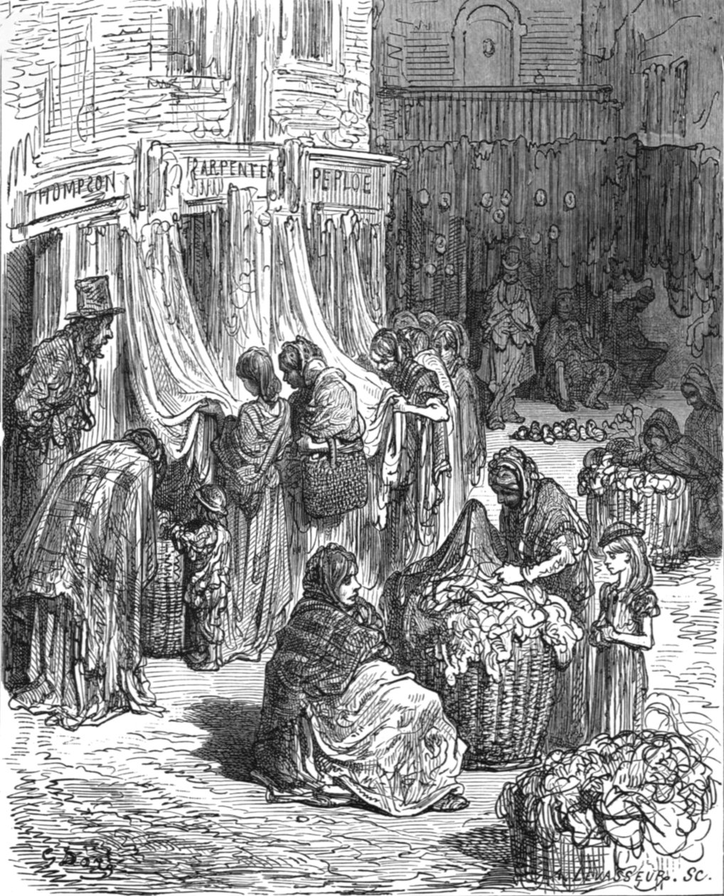 "Gloucester Street, New Cut-Old Clothes Mart", 1872. tekijältä Gustave Dore