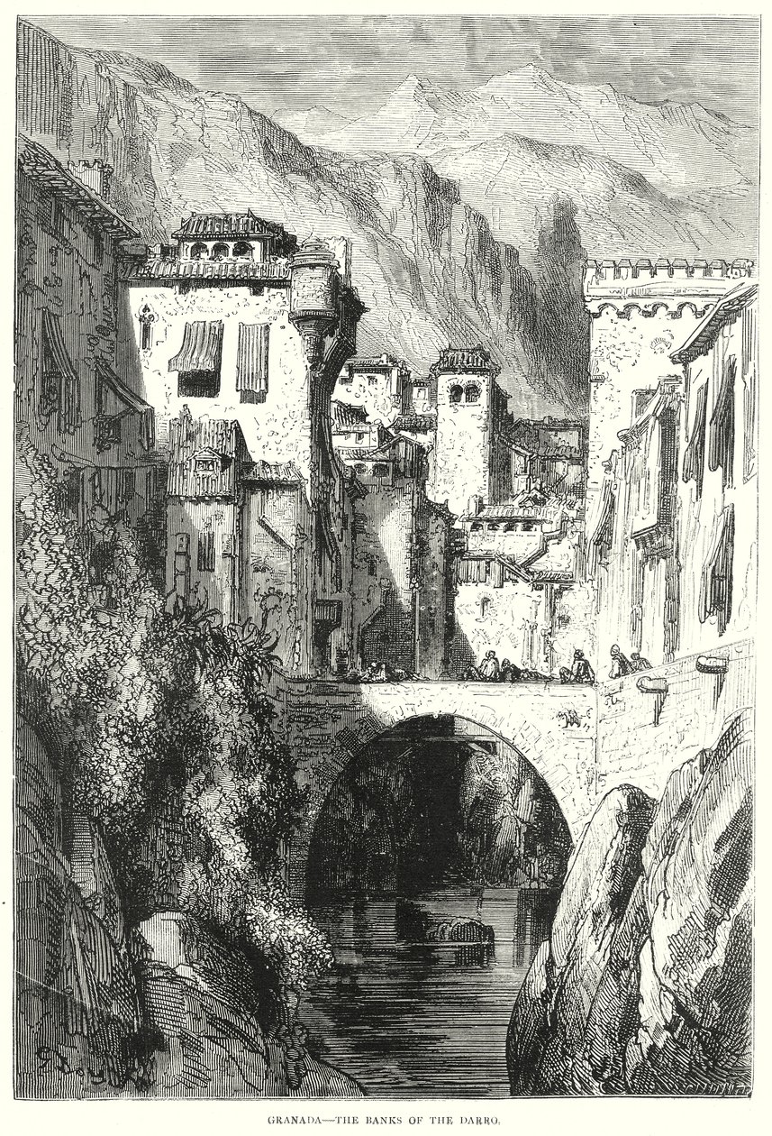 Granada - Darro-joen rannat (kaiverrus) (kaiverrus) tekijältä Gustave Dore