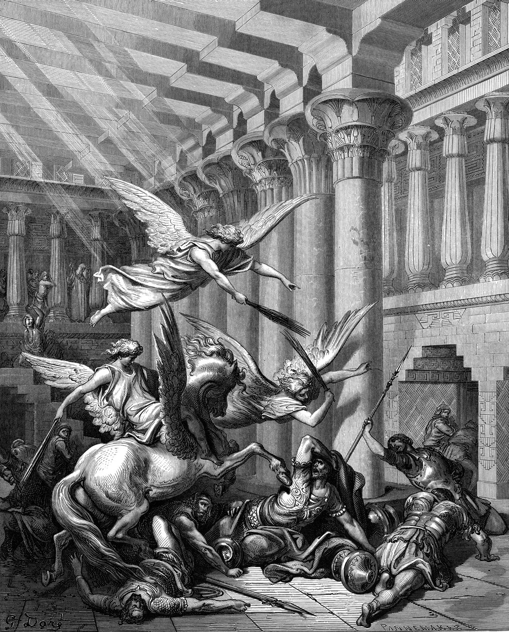 Heliodorus yrittää viedä aarteita Jerusalemin temppelistä, 1865-1866 tekijältä Gustave Dore