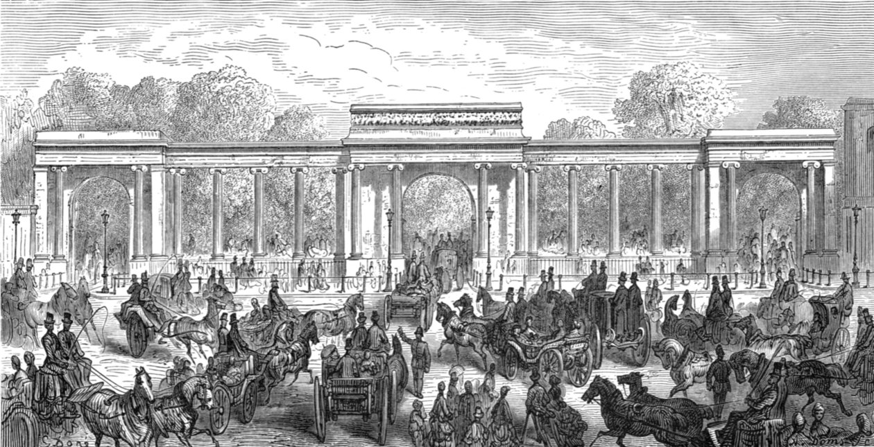 "Hyde Park Corner - Piccadillyn sisäänkäynti", 1872. tekijältä Gustave Dore
