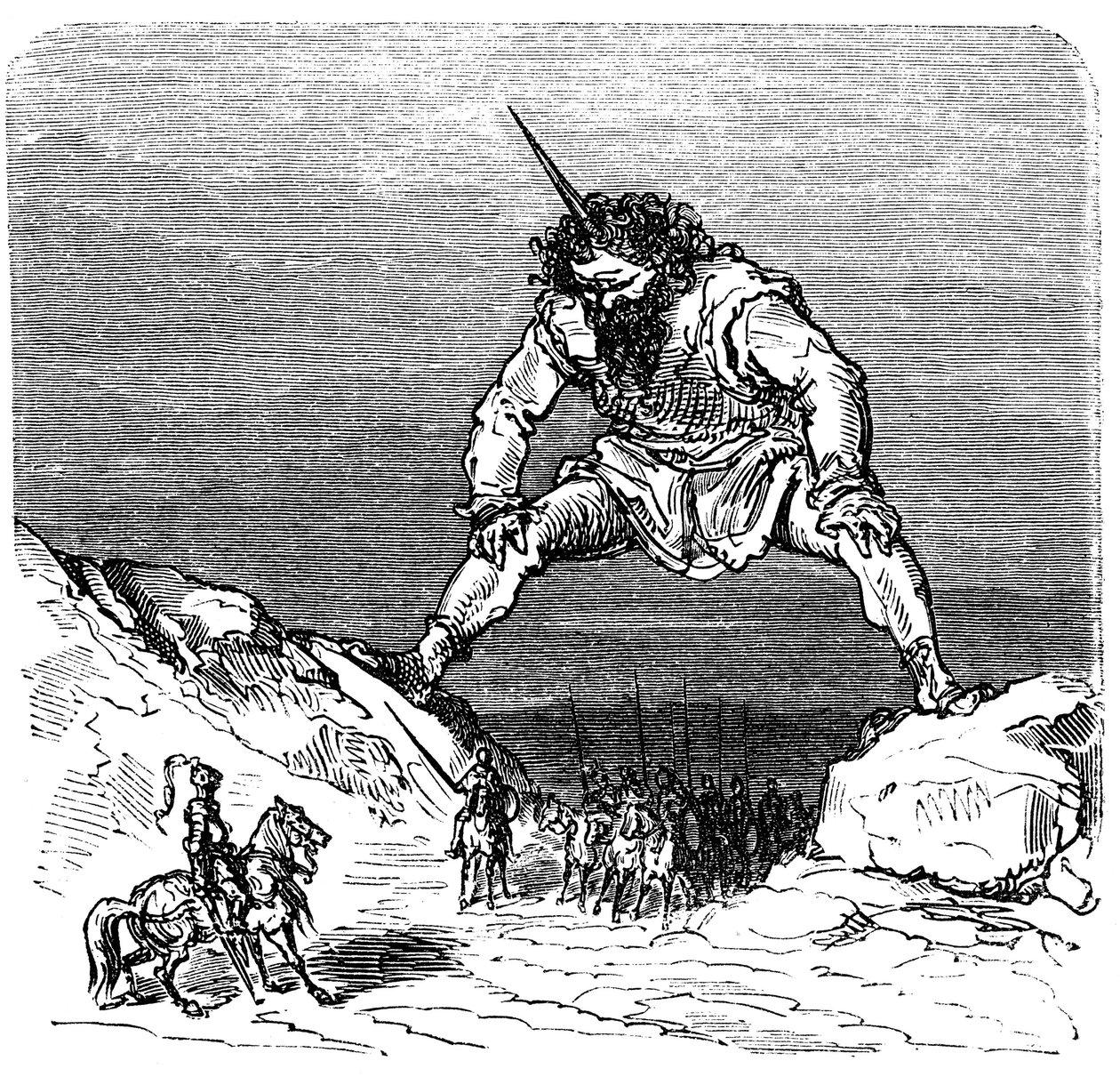 Gustave Doren (1832-1883) kuvitus Ernest Lepinen kirjaan "La legende de Croquemitaine" (1863) - Gulliveria muistuttava jättiläinen - tekijältä Gustave Dore
