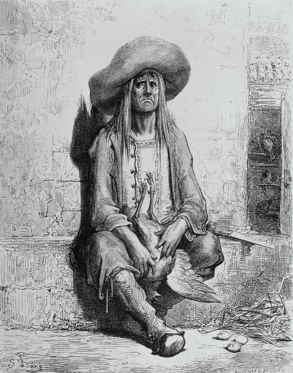 Kuvitus "Kanalle kultamunien kanssa", Jean de La Fontainen (1621-95) "Fablesista" tekijältä Gustave Dore