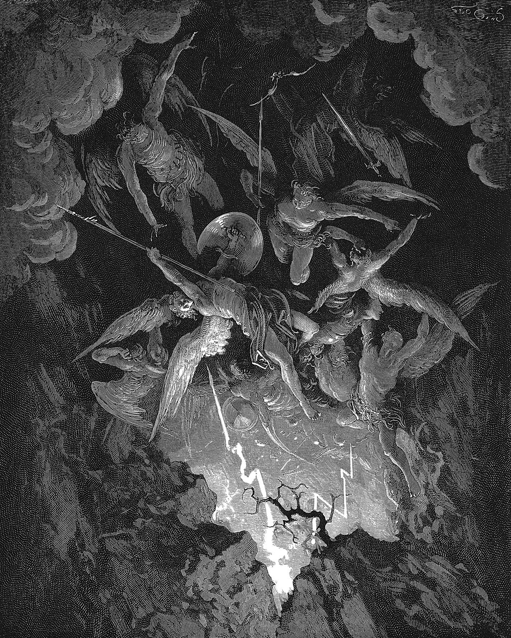 Kuvitus John Miltonin teoksesta Kadonnut paratiisi, 1866 tekijältä Gustave Dore