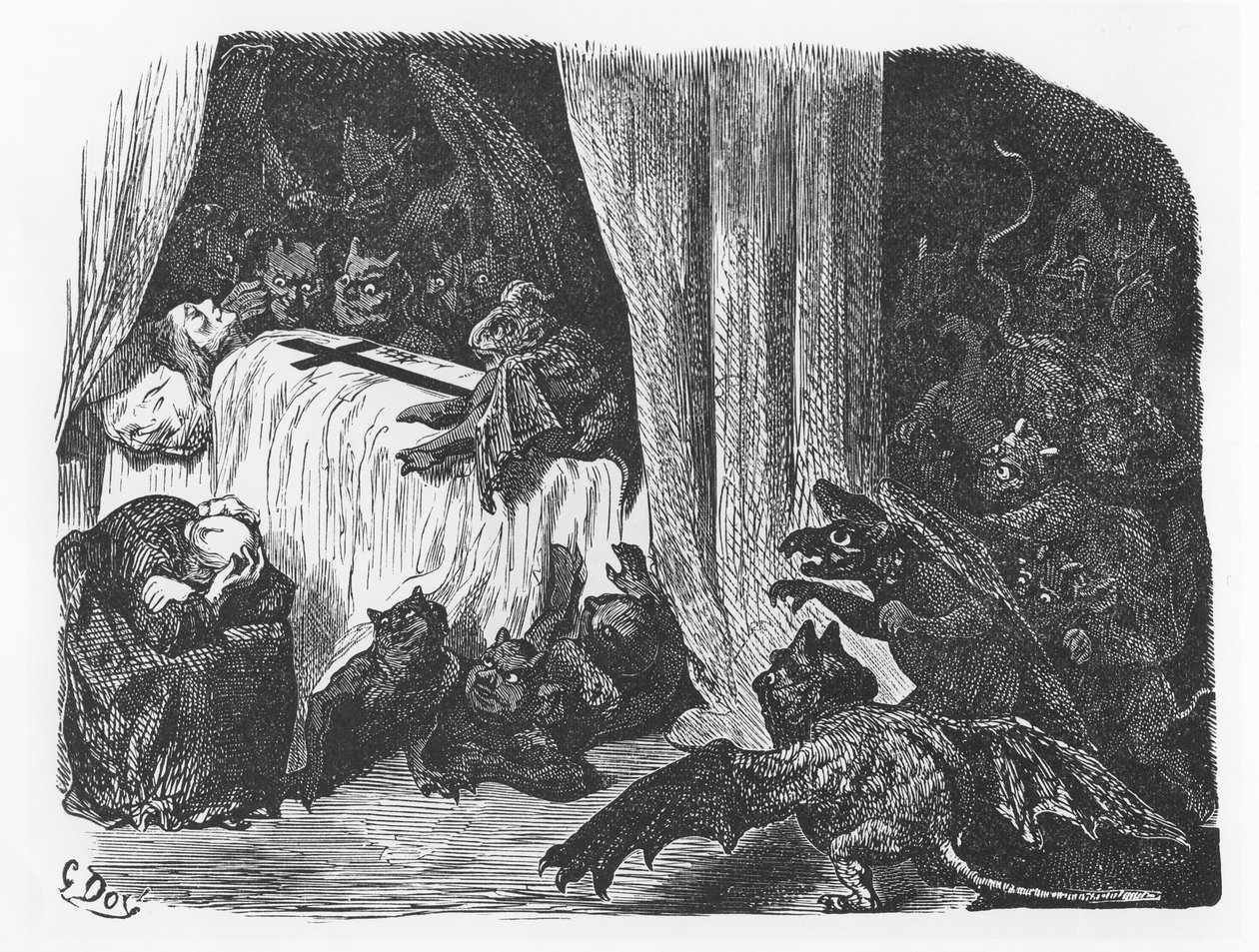 Kuvitus lähteestä "Le Tiers Livre des Faicts et Dicts Héroïques du Bon Pantagruel", kirjoittanut François Rabelais. tekijältä Gustave Dore