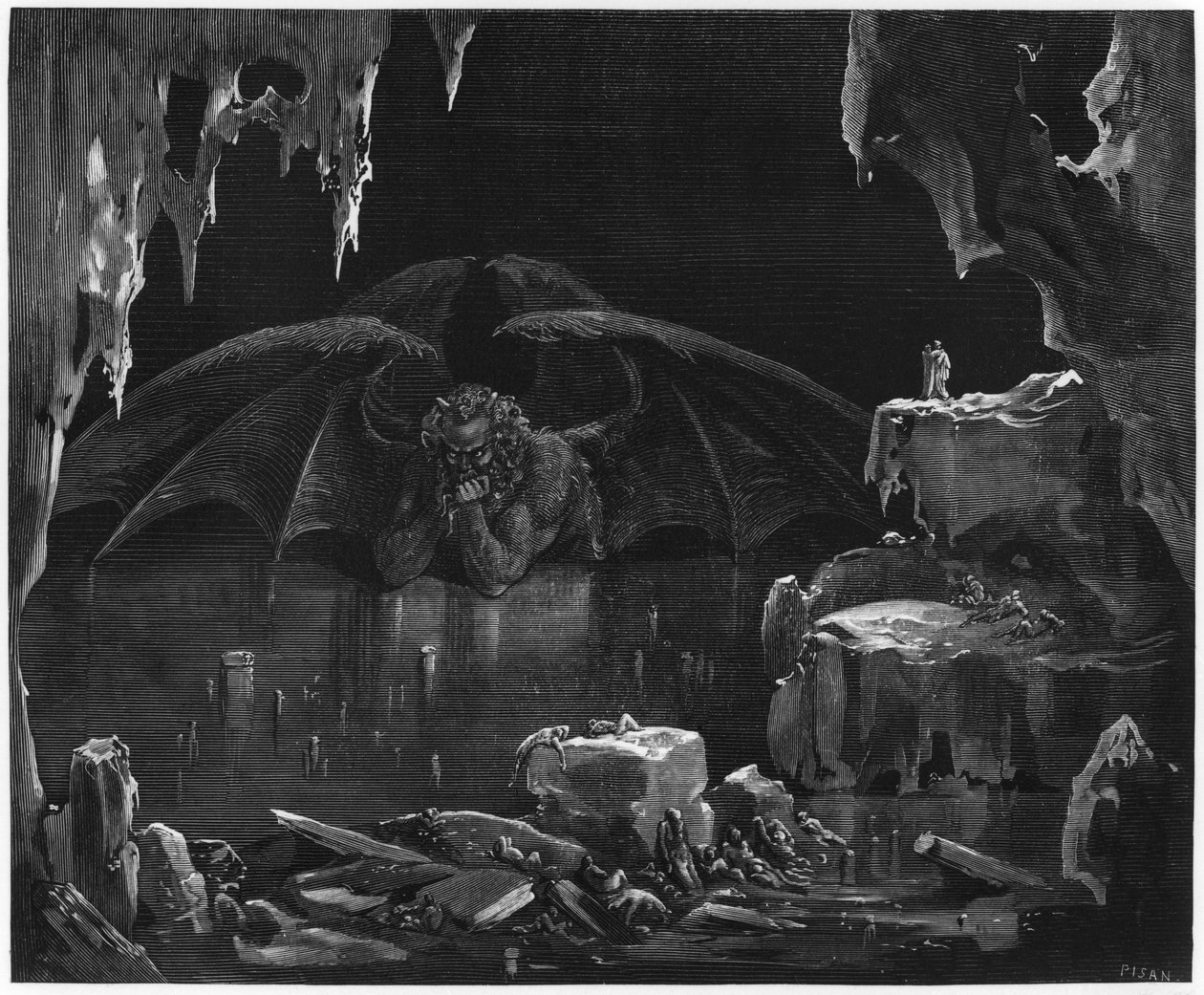 Kuvitus Dante Alighierin (1265-1321) Pariisin jumalallisesta komediasta (Inferno), julkaistu 1885 tekijältä Gustave Dore