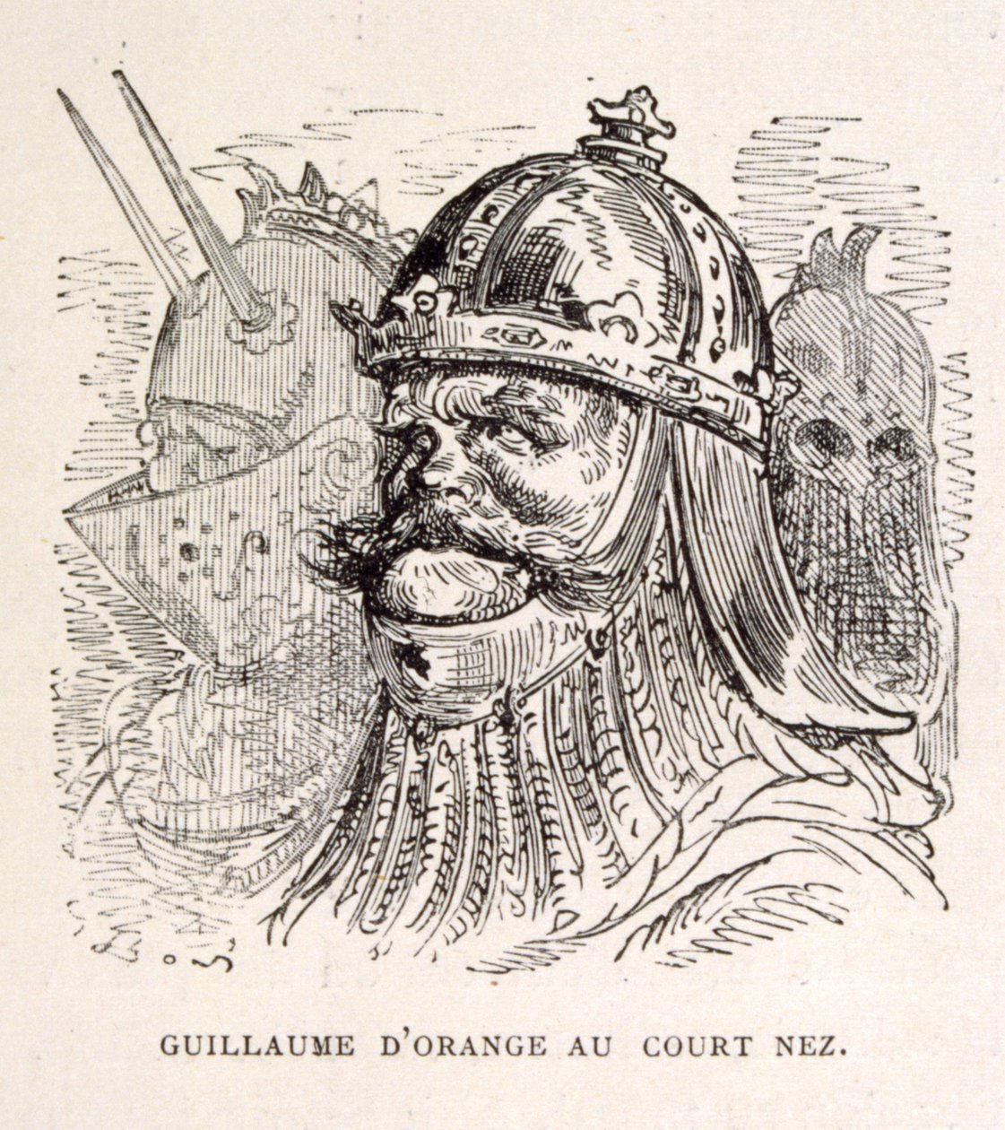 Kuvitus kuningas Vilhelm Oranialainen. lähteestä La legende de Croque-Mitaine. tekijältä Gustave Dore