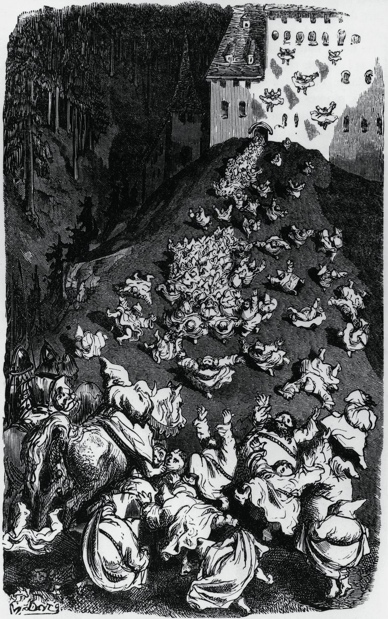 Kuvitus Honore de Balzacin (1799-1850) humorististen tarinoiden kokoelmaan (Contes drolatiques) tekijältä Gustave Dore