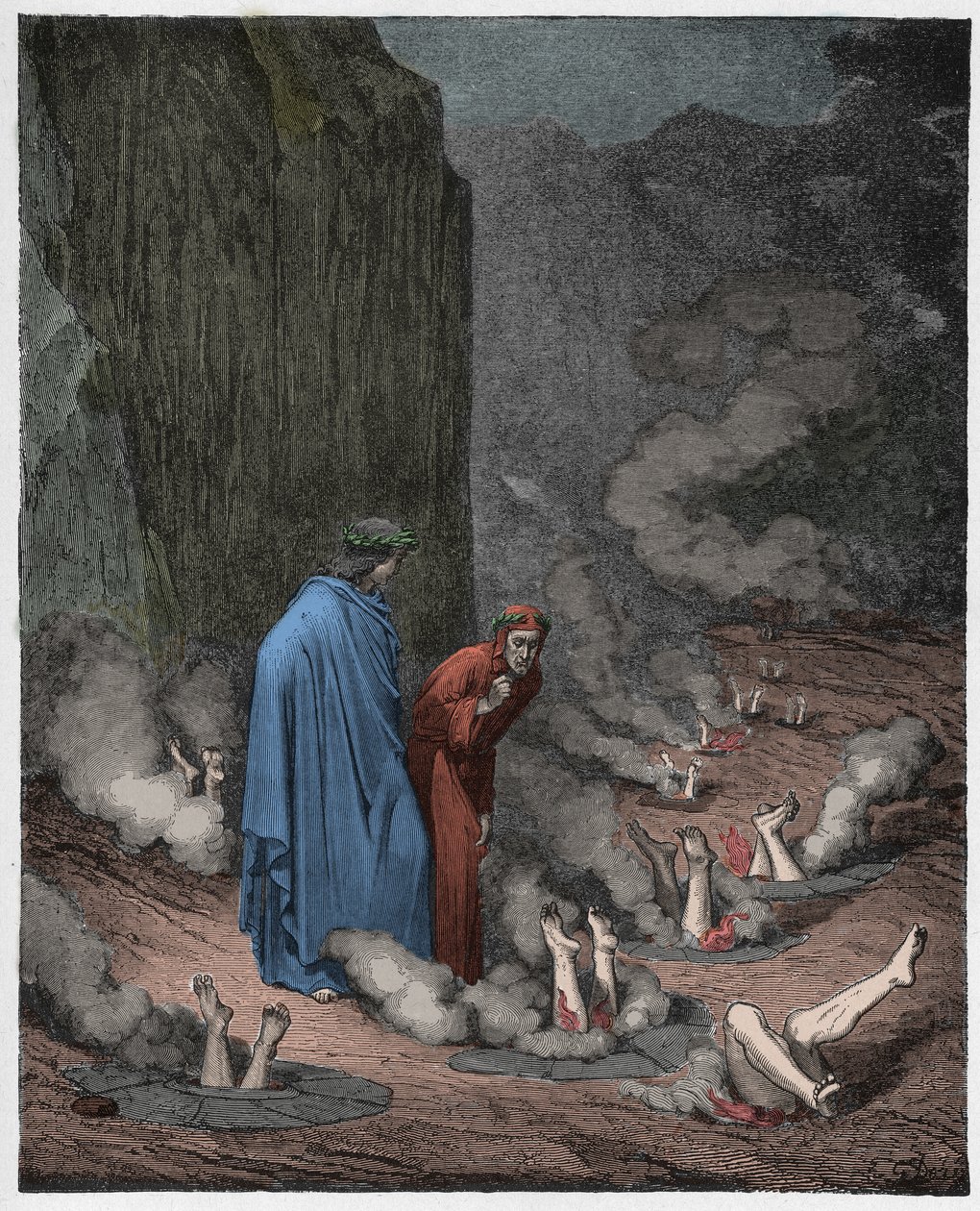 Inferno, Canto 19: Dante nuhtelee paavi Nikolai III:ta tekijältä Gustave Dore