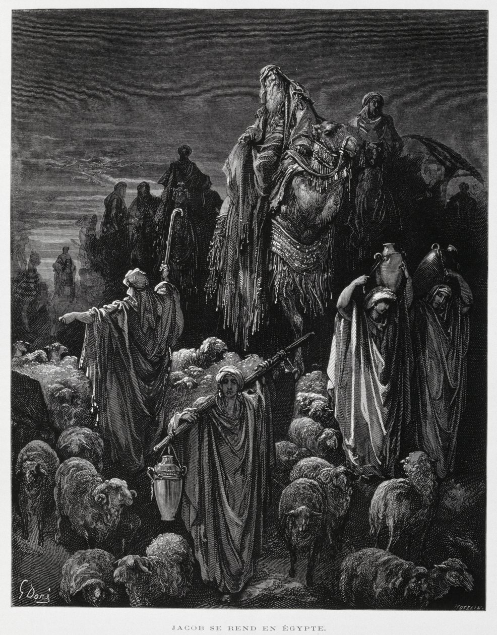 Jaakob ja hänen poikansa saapuvat Egyptiin, kuvitus Dore Bible -teoksesta. tekijältä Gustave Dore