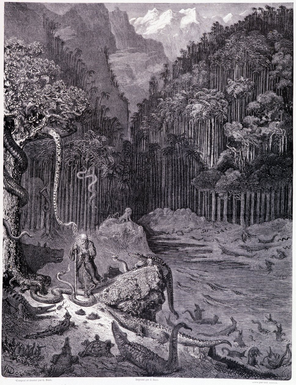 Näin Amerikassa... lankku XI - Gustave Doren (1832-1883) kuvitus, Pierre Dupontin La legende du Jeif vaeltamaan, painos Librairie du Magasin Picturesque, Pariisi 1862 tekijältä Gustave Dore