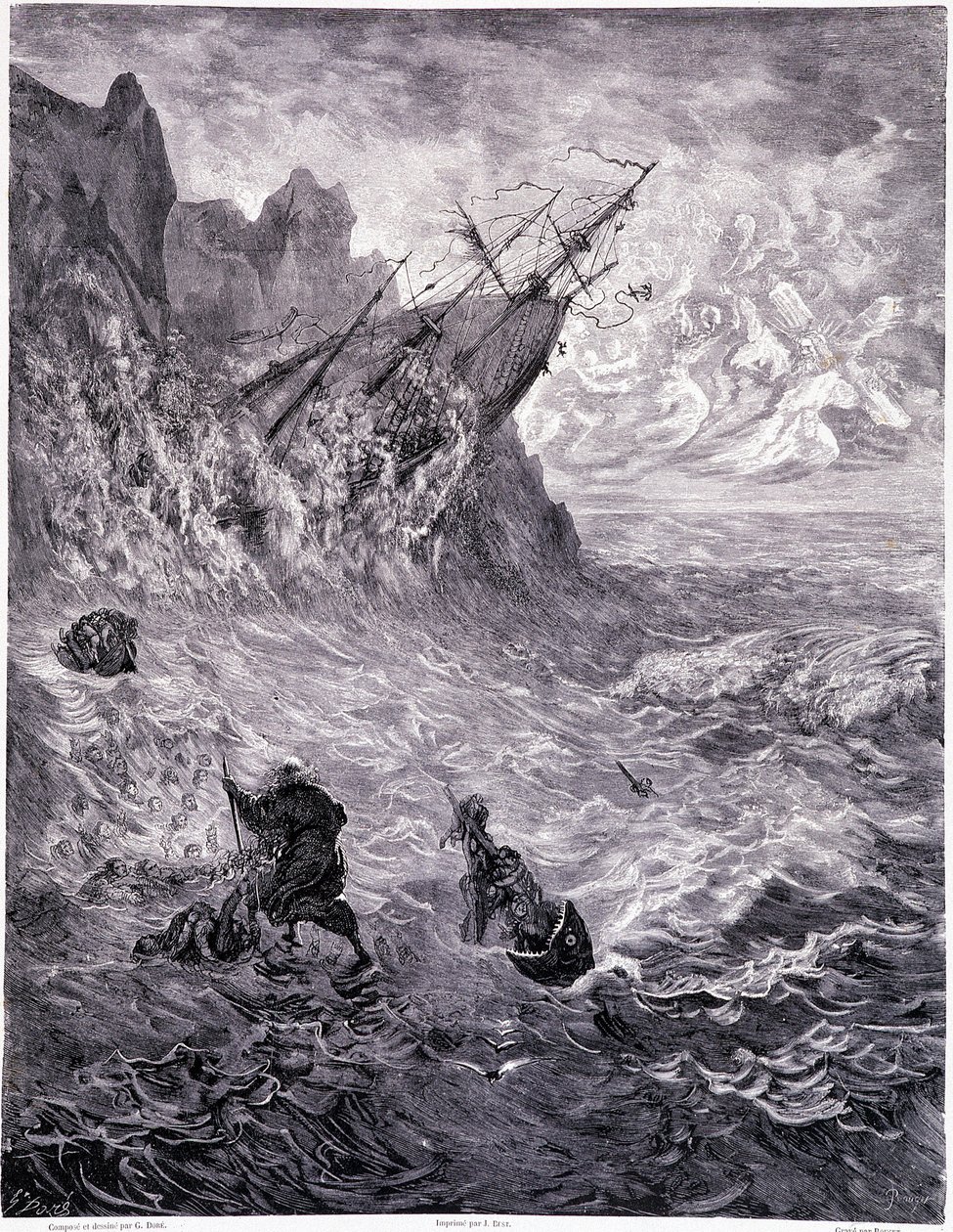 Ylitän meret... levy X - Gustave Doren (1832-1883) kuvitus Pierre Dupontin teoksesta La legende du Jeif vaeltaa, painos Librairie du Magasin Picturesque, Paris 1862 tekijältä Gustave Dore