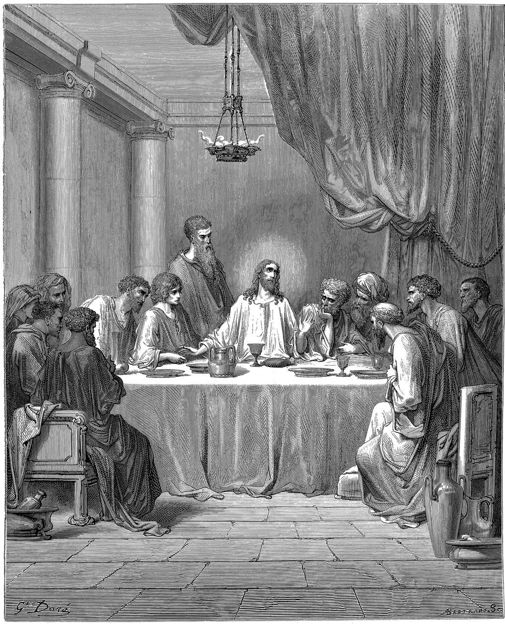 Jeesus ja hänen opetuslapsensa viimeisellä ehtoollisella, 1866 tekijältä Gustave Dore