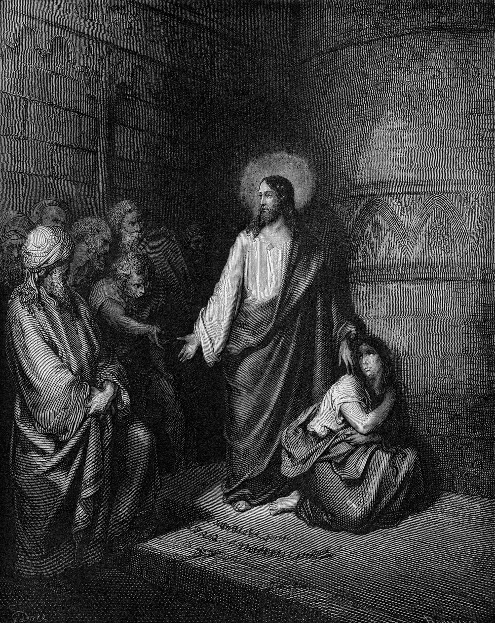 Jeesus ja aviorikoksesta vangittu nainen tekijältä Gustave Dore