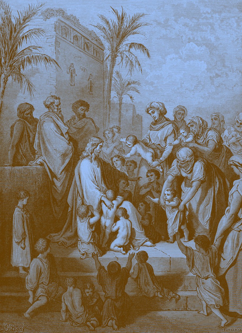 Jeesus siunaa lapsia, kirjoittanut Doré. - Raamattu tekijältä Gustave Dore