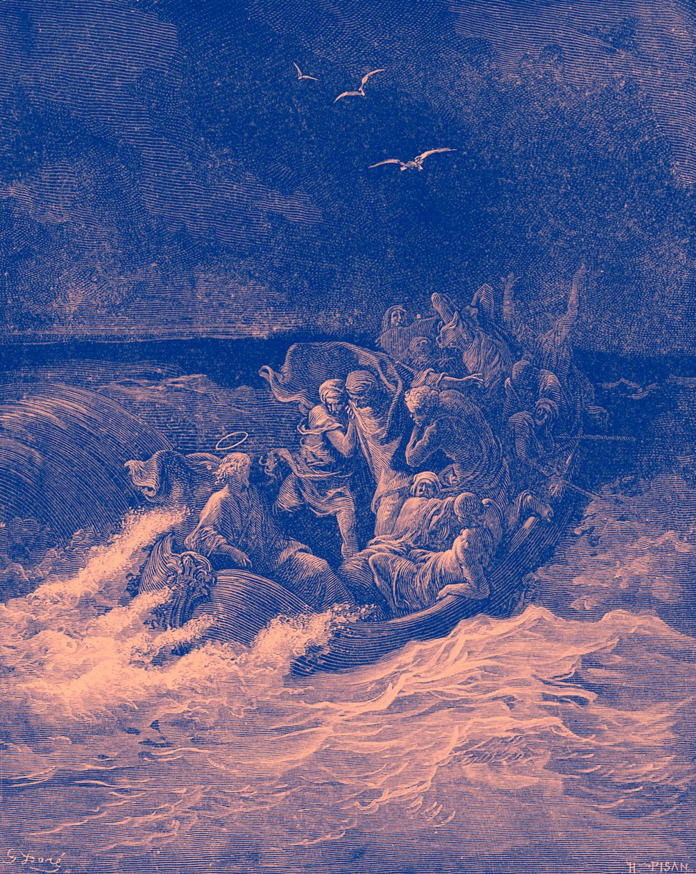 Jeesus tyynnyttää myrskyn - Raamattu tekijältä Gustave Dore