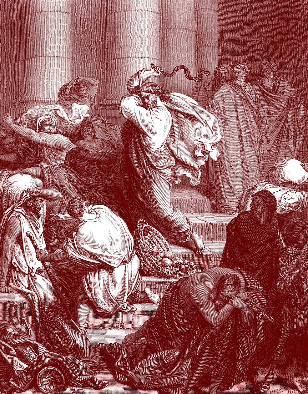 Jeesus temppelissä, kaiverrus Dorén. - Raamattu tekijältä Gustave Dore