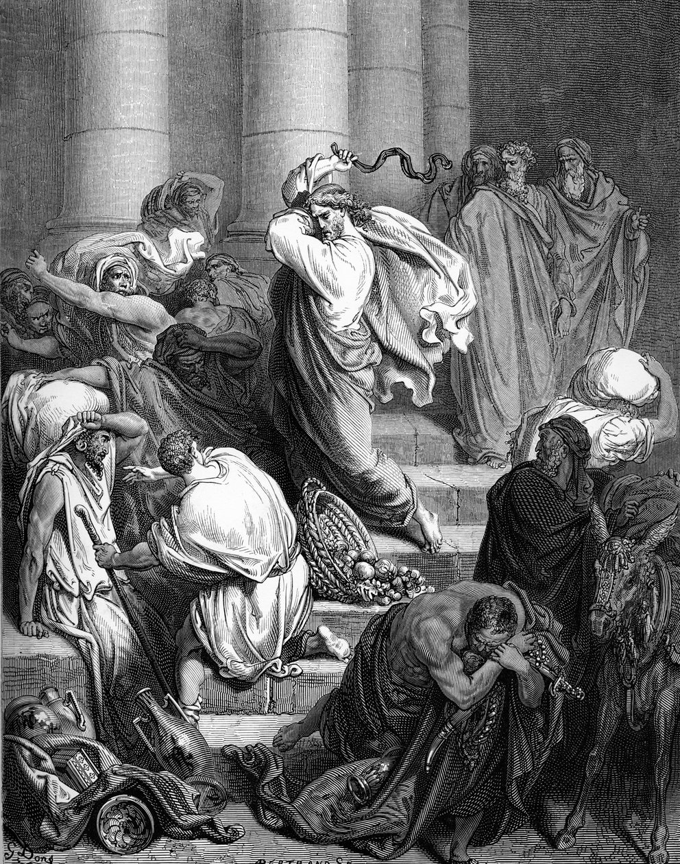 Jeesus temppelissä, kaiverrus Dorén. - Raamattu tekijältä Gustave Dore