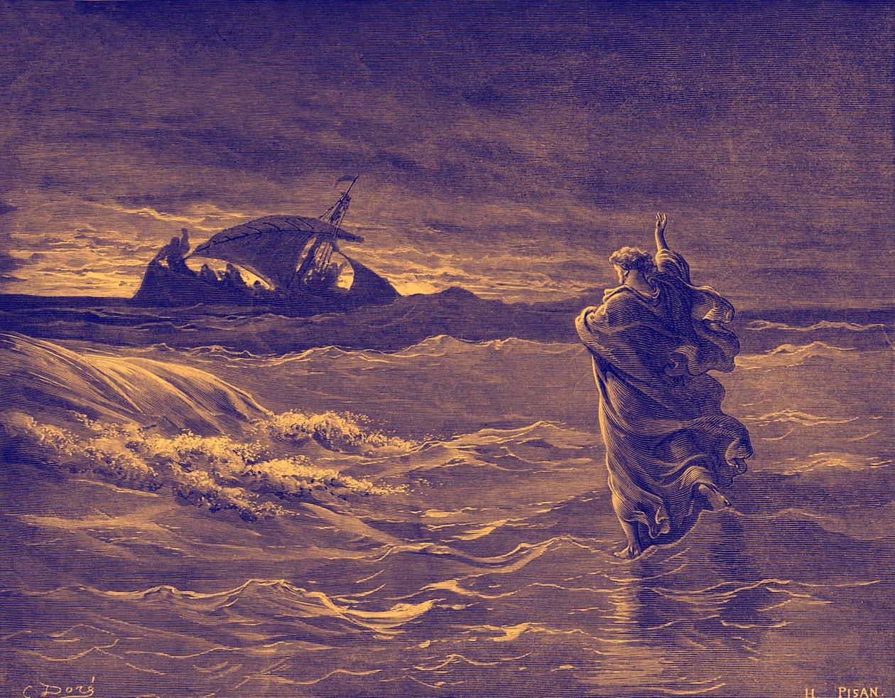 Jeesus kävelee merellä - Raamattu tekijältä Gustave Dore